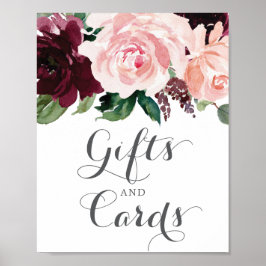 Poster Placa de Presentes e Cartões Borgonha Rosa