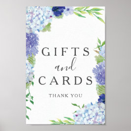 Poster Placa de Presentes e Cartões de Hortênsia Azul