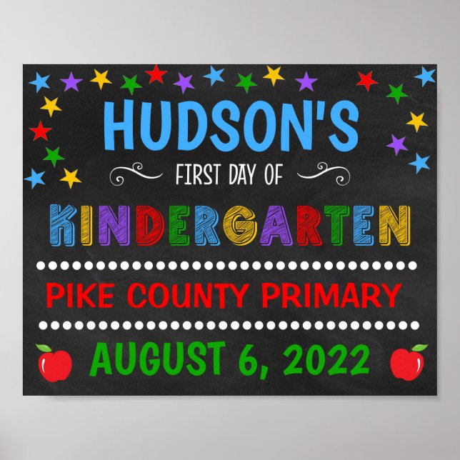 Poster Placa de Primeiro Dia de Jardim de Infância com Qu (Frente)