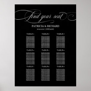 Poster Placa de Quadro de Assentos de Casamento com 9 Mes