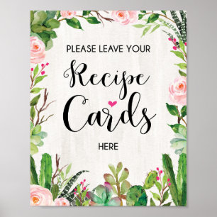 Poster Placa de Receita de Casamento Decoração de Cacto S