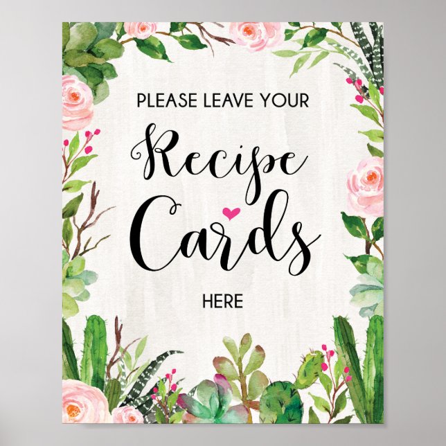 Poster Placa de Receita de Casamento Decoração de Cacto S (Frente)