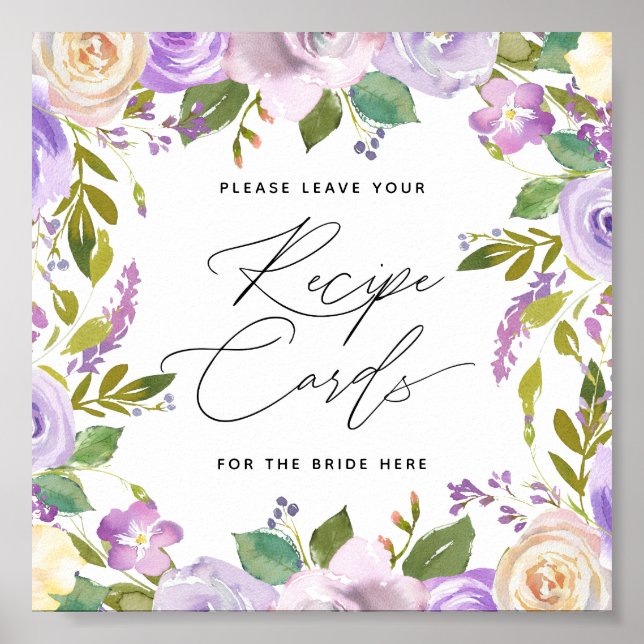 Poster Placa de Receita em Letra de Caligrafia com Flores (Frente)