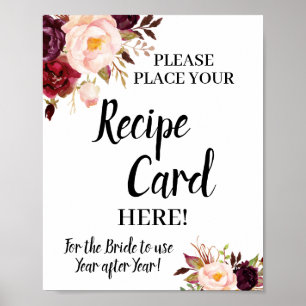 Poster Placa de Receita Marsala para Chá de Noiva
