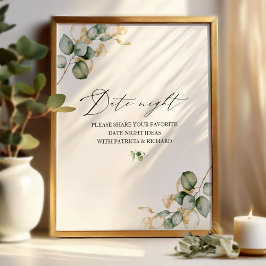Poster Placa de Receita para Chá de Noiva com Folhagens
