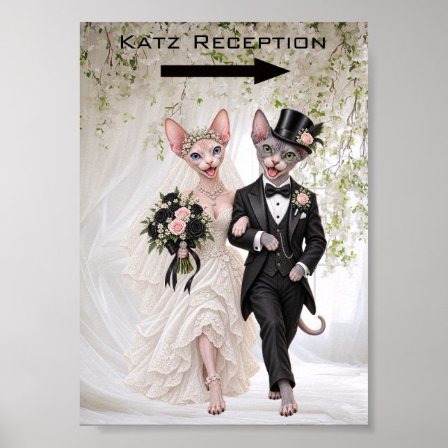 Poster Placa de Recepção de Casamento Sphynx (Frente)