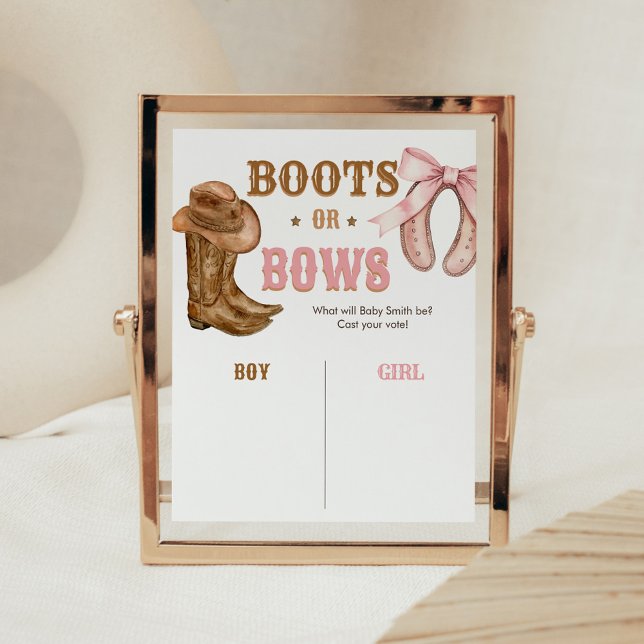 Poster Placa de Revelação de Gênero Botas e Laços (Western Boots and Bows Gender Reveal Voting Sign)