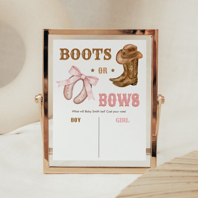 Poster Placa de Revelação de Gênero Botas e Laços Ocident (Boots and Bows Gender Reveal He or She Sign)