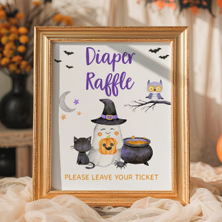 Poster Placa de Rifas de Fraldas Little Boo Halloween Neu
