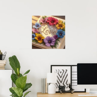 Poster Placa de Saudação 3D Luxuriosa com Design Floral