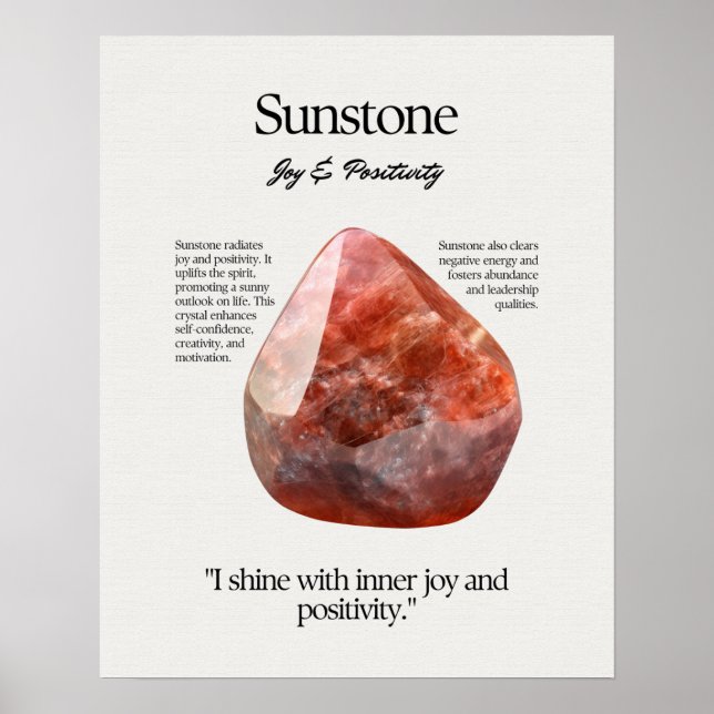 Poster Placa de Significado de Cristal Gem Sunstone (Frente)