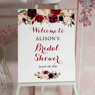 Poster Placa de Sinalização de Chá de Noiva Floral Vermel