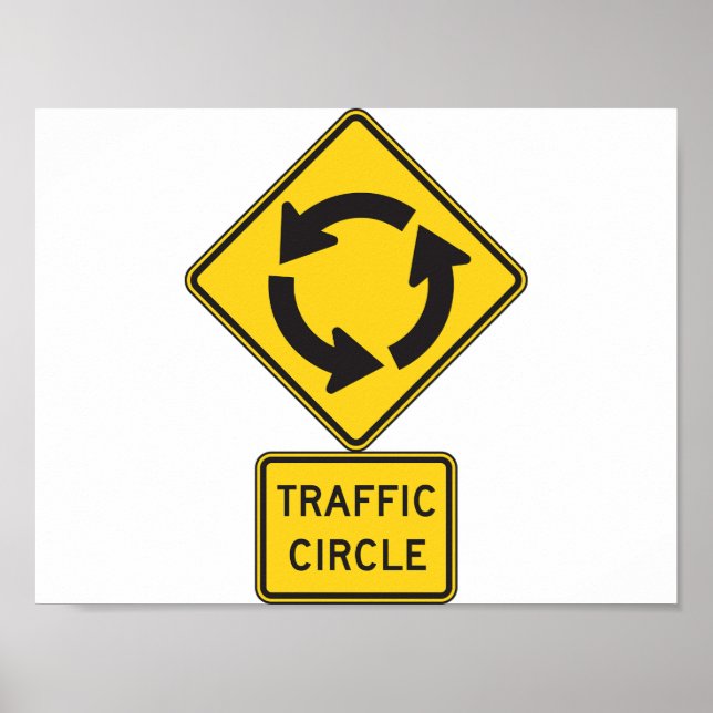 Pôster Placa de Sinalização de Rotatória Amarela em Forma (Frente)