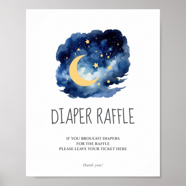 Poster Placa de Sorteio de Fraldas Lua e Estrelas Chá de  (Frente)