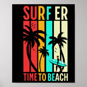 Poster Placa de Surf de Surfing de Praia Retro Divertida
