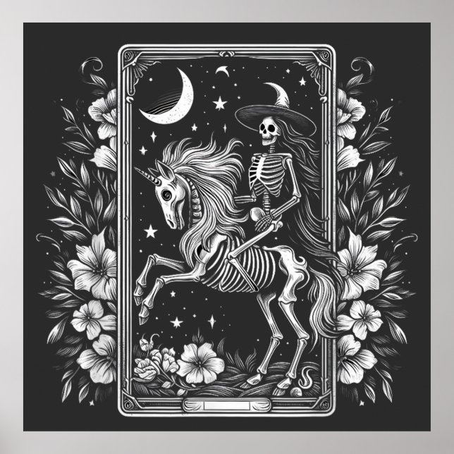 Poster Placa de Tarot do Skeleton Rodando Unicorn (Frente)
