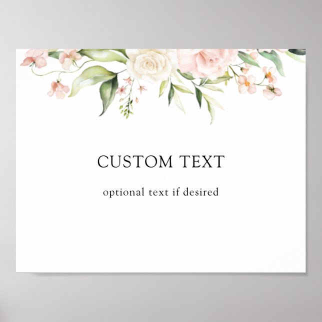 Poster Placa de texto personalizada com rosa e verde (Frente)