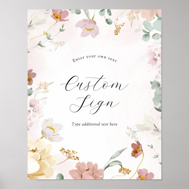 Poster Placa de texto personalizado com flores cor-de-ros (Frente)