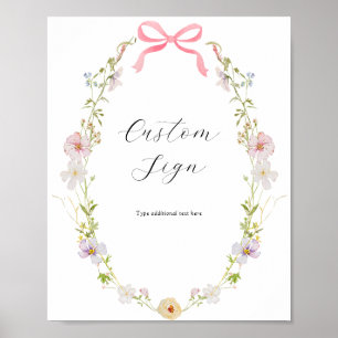 Poster Placa de Texto Personalizado com Laço de Flor Silv