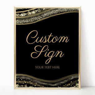 Poster Placa de texto personalizado de Ágata preta elegan