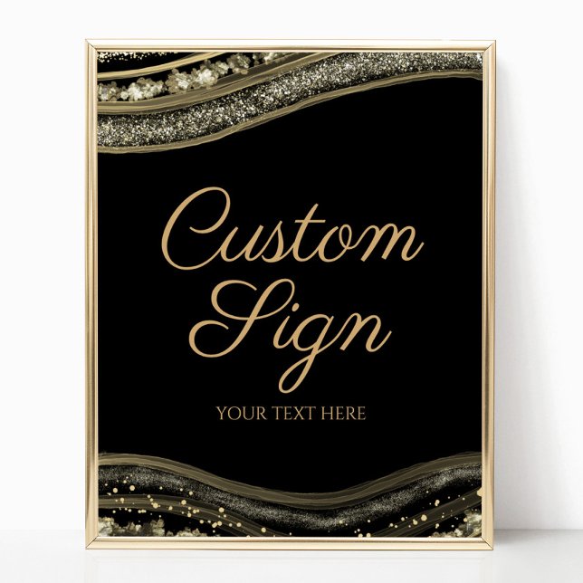 Poster Placa de texto personalizado de Ágata preta elegan (Criador carregado)