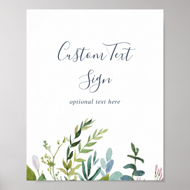 Poster Placa de Texto Personalizado de Folhagem de Verão (Frente)
