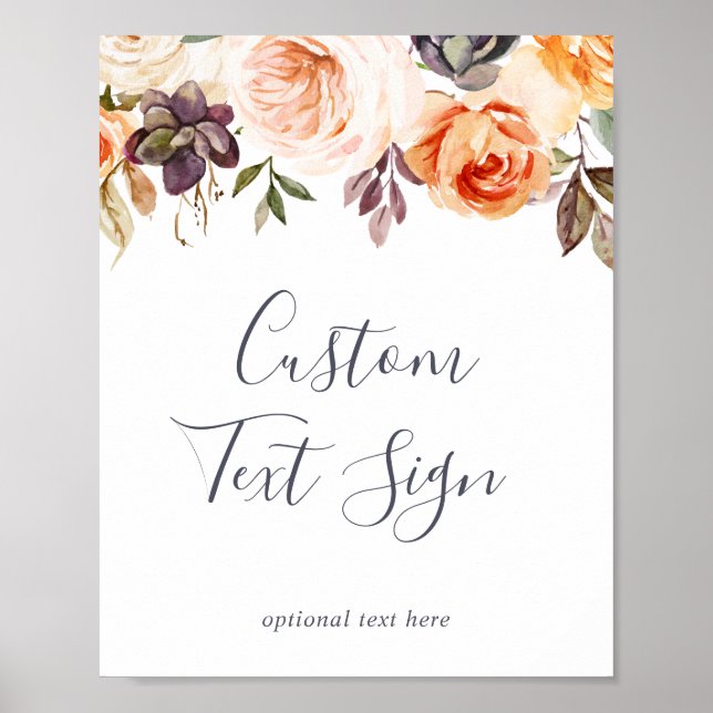 Poster Placa de texto personalizado Rustic Earth Florals (Frente)