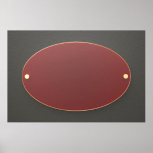 Poster Placa de vidro vermelho oval com borda do ouro