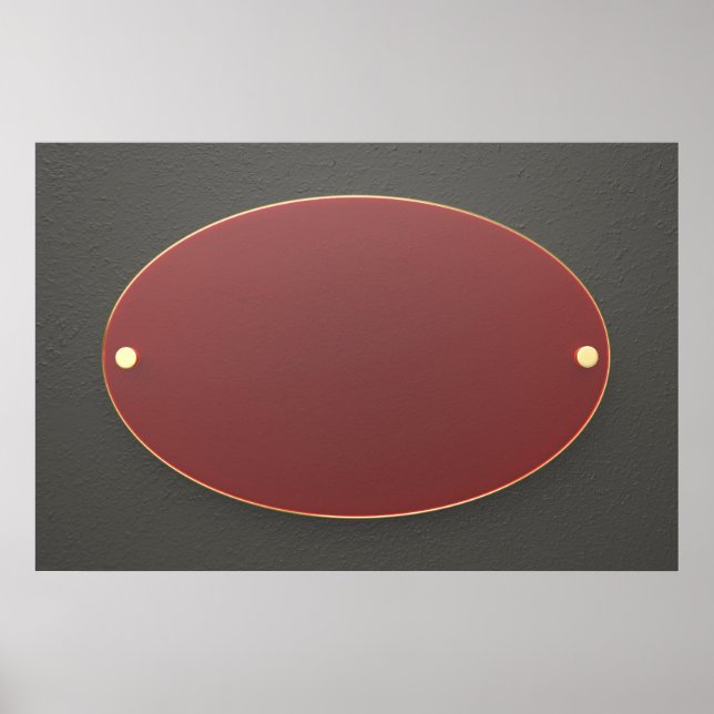Poster Placa de vidro vermelho oval com borda do ouro (Frente)