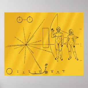 Pôster Placa Dourada da Sonda Espacial Pioneer 10 da NASA