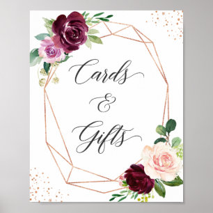 Poster Placa Dourada Floral e Sinal de presentes para Ros