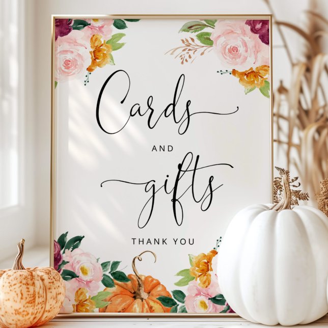 Poster Placa floral de abóbora aquosa e sinal de presente (Criador carregado)