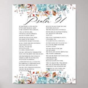Poster Placa Floral de Escritura de Bíblia Psalm 91