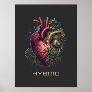 Poster Placa-Mã de Coração Híbrido Anatômico Circuito