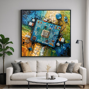 Poster Placa-Mãe - Arte Tecnológica Abstrata de Computado