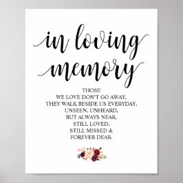 Poster Placa Memorial Em Memória Com Florais Burgundy