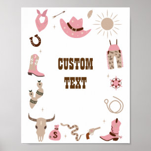 Poster Placa Personalizada Chá de Bebê Cowgirl Rosa
