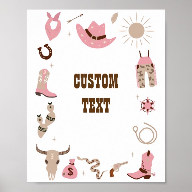 Poster Placa Personalizada Chá de Bebê Cowgirl Rosa (Frente)