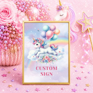 Poster Placa Personalizada de Aniversário de Menina Unicó