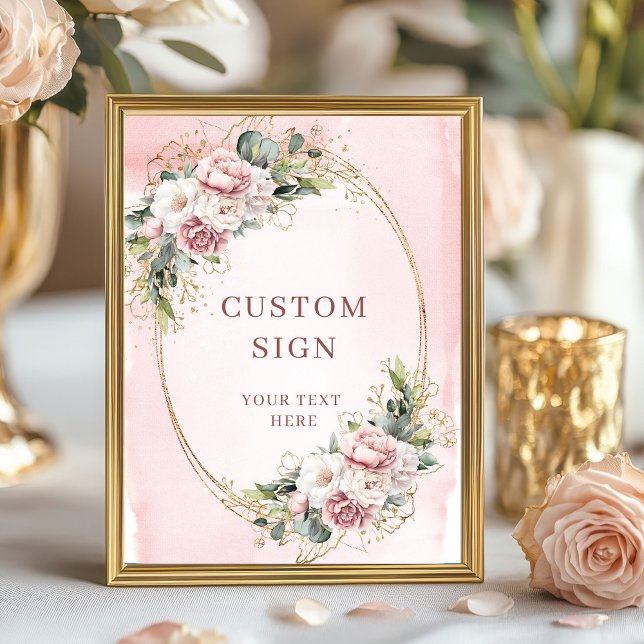 Poster Placa Personalizada de Rosa Dourada Minimalista Bo (Minimal Bohemian Rose Gold Greenery Custom Sign)