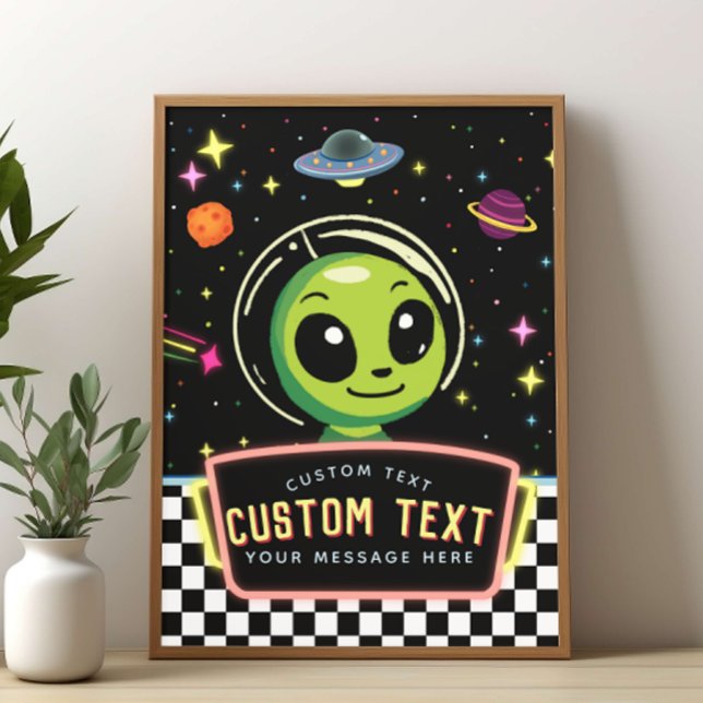 Poster Placa Personalizada NeonGalaxy Espaço Alien Menino (Criador carregado)