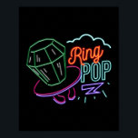 Poster Placa Pop Neon Ring nos anos 90<br><div class="desc">Este design Neon mostra um pop gráfico de anel dos anos 90. Perfeito para um fã dos anos 80,  90 e hipster retrô que ama música antiga e mínima neon escura</div>
