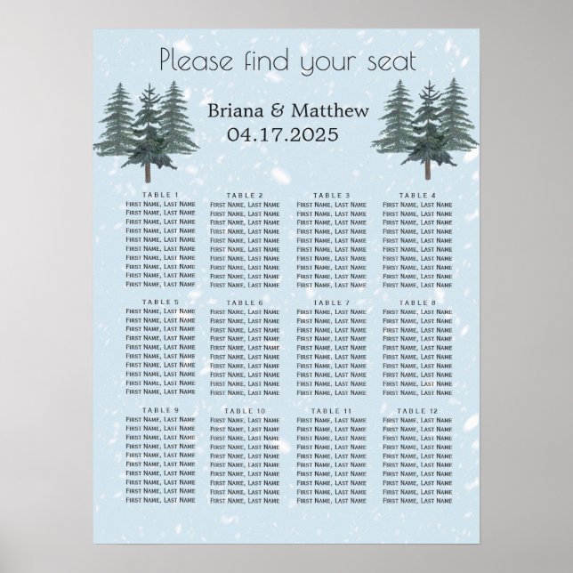 Poster Placa rustica Evergreen Winter Pine Weding Seating (Frente)