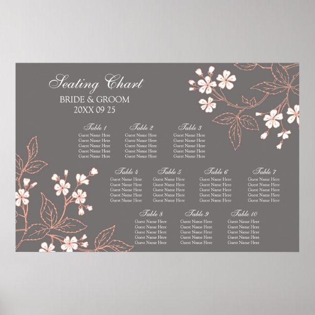 Pôster Placa sentada 10 Mesa Coral Floral (Frente)