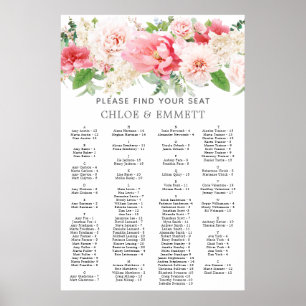 Poster Placa Sentada Alfabética Floral Rosa-Rosa Rústica