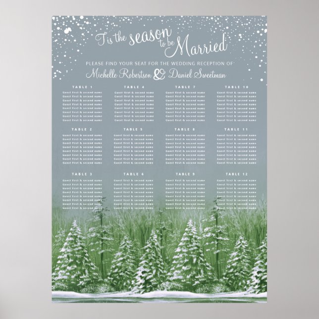 Poster Placa sentada da mesa de casamento no inverno de á (Frente)