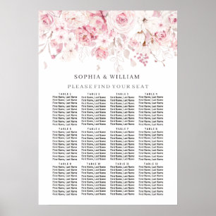 Poster Placa Sentada de Casamento de Mesa Floral Blush