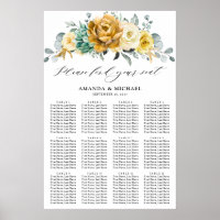 Placa Sentada de Casamento Floral Amarelo-Mostarda