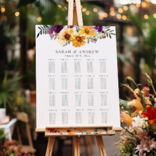 Poster Placa Sentada de Casamento Floral de Girassol