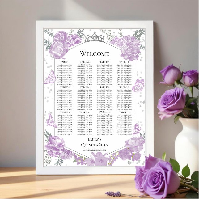 Poster Placa Sentada de Quinceanera Sinal Butterflys (Criador carregado)